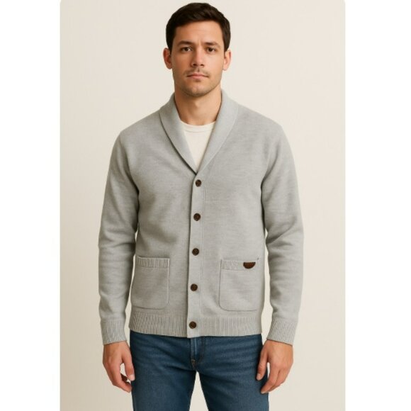 Grandpa Library Gray Knit Shawl Collar Cardigan L Sugar That Shirt Is Sweet - Picture 1 of 11